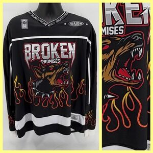Broken Promises Big Bark Flames Hockey Jersey Mens Large Black You Played Me Y2K